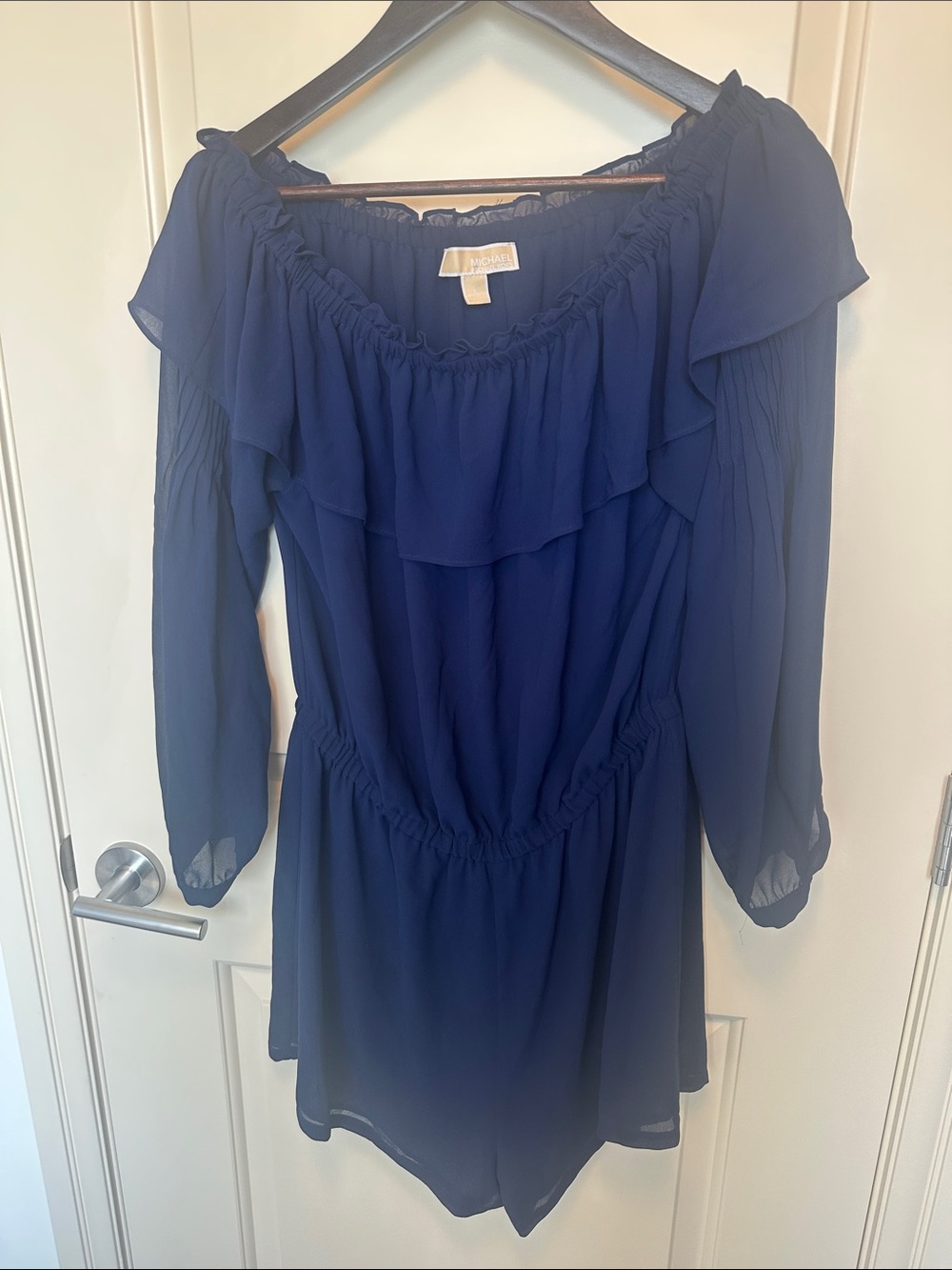 Michael Kors Navy Off-Shoulder Ruffle Top